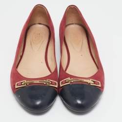 Tod's Red/Black Patent Leather and Suede Ballet Flats Size 39.5