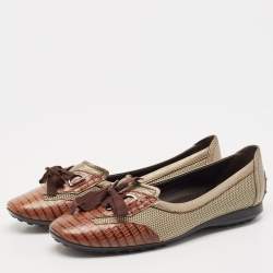 Tod's Brown/Metallic Leather and Mesh  Ballet Flats Size 38.5