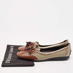 Tod's Brown/Metallic Leather and Mesh  Ballet Flats Size 38.5