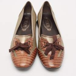 Tod's Brown/Metallic Leather and Mesh  Ballet Flats Size 38.5