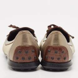 Tod's Brown/Metallic Leather and Mesh  Ballet Flats Size 38.5