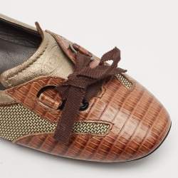 Tod's Brown/Metallic Leather and Mesh  Ballet Flats Size 38.5