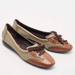 Tod's Brown/Metallic Leather and Mesh  Ballet Flats Size 38.5