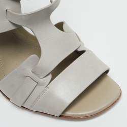 Tod's Grey Leather Cutout Block Heel Ankle Strap Sandals Size 39