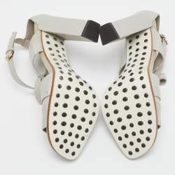 Tod's Grey Leather Cutout Block Heel Ankle Strap Sandals Size 39