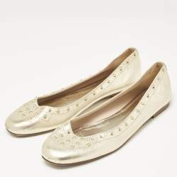 Tod's Metallic Gold Leather Studded Ballet Flats Size 39.5