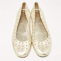 Tod's Metallic Gold Leather Studded Ballet Flats Size 39.5