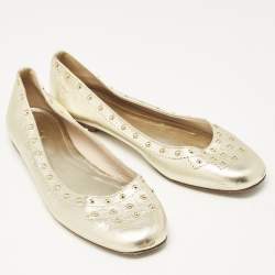 Tod's Metallic Gold Leather Studded Ballet Flats Size 39.5