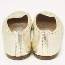 Tod's Metallic Gold Leather Studded Ballet Flats Size 39.5