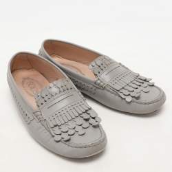 Tod's Grey Leather Loafers Size 37.5