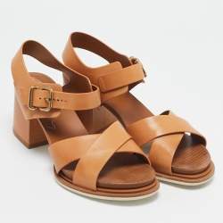 Tod's Tan Leather Criss Cross Ankle Strap Sandals Size 39.5