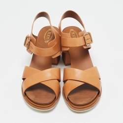 Tod's Tan Leather Criss Cross Ankle Strap Sandals Size 39.5