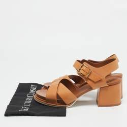 Tod's Tan Leather Criss Cross Ankle Strap Sandals Size 39.5