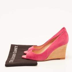 Tod's Bright Pink Suede Open Toe Wedge Pumps Size 38