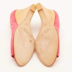 Tod's Bright Pink Suede Open Toe Wedge Pumps Size 38