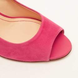 Tod's Bright Pink Suede Open Toe Wedge Pumps Size 38