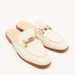 Pre Owned Tod's Off White Leather Double T Flat Mules Size 36.5