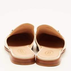 Pre Owned Tod's Off White Leather Double T Flat Mules Size 36.5