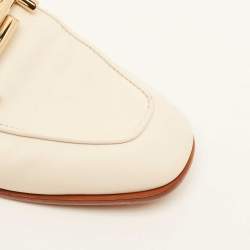 Pre Owned Tod's Off White Leather Double T Flat Mules Size 36.5