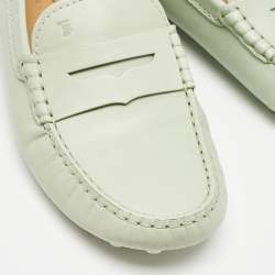 Tod's Mint Green Leather Slip On Loafers Size 37.5