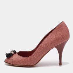 Tod's Pink Lizard Embossed Leather Peep Toe Pumps Size 38