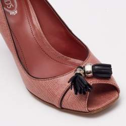 Tod's Pink Lizard Embossed Leather Peep Toe Pumps Size 38