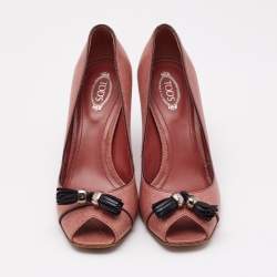 Tod's Pink Lizard Embossed Leather Peep Toe Pumps Size 38