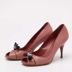 Tod's Pink Lizard Embossed Leather Peep Toe Pumps Size 38