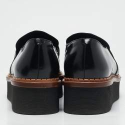 Pre Owned Tod's Black Leather Fringe Detail Platform Loafers Size 39.5
