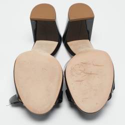 Tod's Black Patent Leather Double T Embellished Slide Sandals Size 40