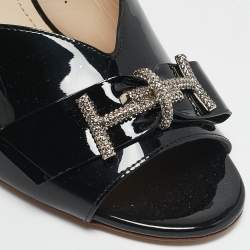 Tod's Black Patent Leather Double T Embellished Slide Sandals Size 40