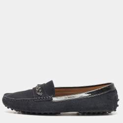 Tod's Dark Blue/Black Patent Leather and Suede Penny Loafers Size 37.5