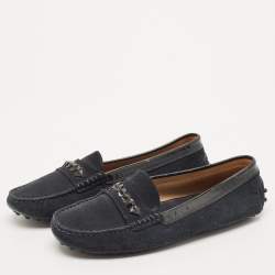 Tod's Dark Blue/Black Patent Leather and Suede Penny Loafers Size 37.5