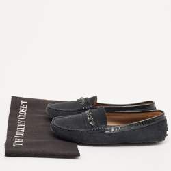 Tod's Dark Blue/Black Patent Leather and Suede Penny Loafers Size 37.5