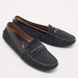 Tod's Dark Blue/Black Patent Leather and Suede Penny Loafers Size 37.5
