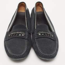 Tod's Dark Blue/Black Patent Leather and Suede Penny Loafers Size 37.5