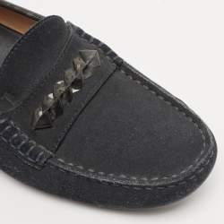 Tod's Dark Blue/Black Patent Leather and Suede Penny Loafers Size 37.5