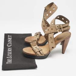 Tod's Beige Suede Perforated Ankle Strap Sandals Size 37