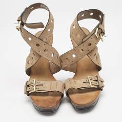 Tod's Beige Suede Perforated Ankle Strap Sandals Size 37