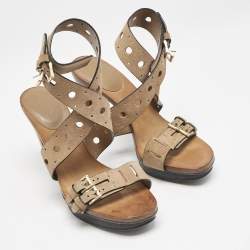 Tod's Beige Suede Perforated Ankle Strap Sandals Size 37