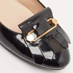 Pre Owned Tod's Black Leather Fringe Ballet Flats Size 37.5