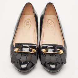 Pre Owned Tod's Black Leather Fringe Ballet Flats Size 37.5
