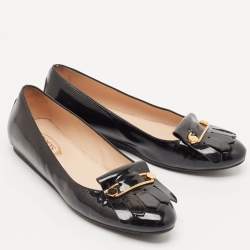 Pre Owned Tod's Black Leather Fringe Ballet Flats Size 37.5