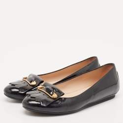 Pre Owned Tod's Black Leather Fringe Ballet Flats Size 37.5