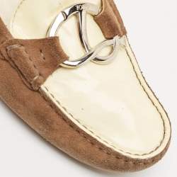 Tod's Brown/Cream Suede and Patent Leather Slip On Loafers Size 40