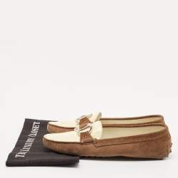 Tod's Brown/Cream Suede and Patent Leather Slip On Loafers Size 40