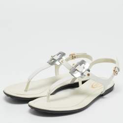 Tod's White Leather Thong Slingback Flat Sandals Size 35