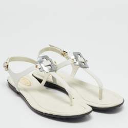 Tod's White Leather Thong Slingback Flat Sandals Size 35