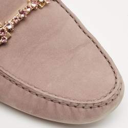 Tod's Beige Suede Crystal Embellished Slip On Penny Loafers Size 39.5