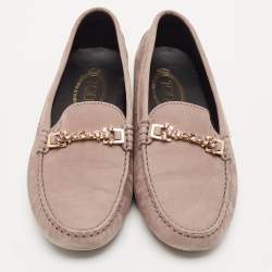 Tod's Beige Suede Crystal Embellished Slip On Penny Loafers Size 39.5